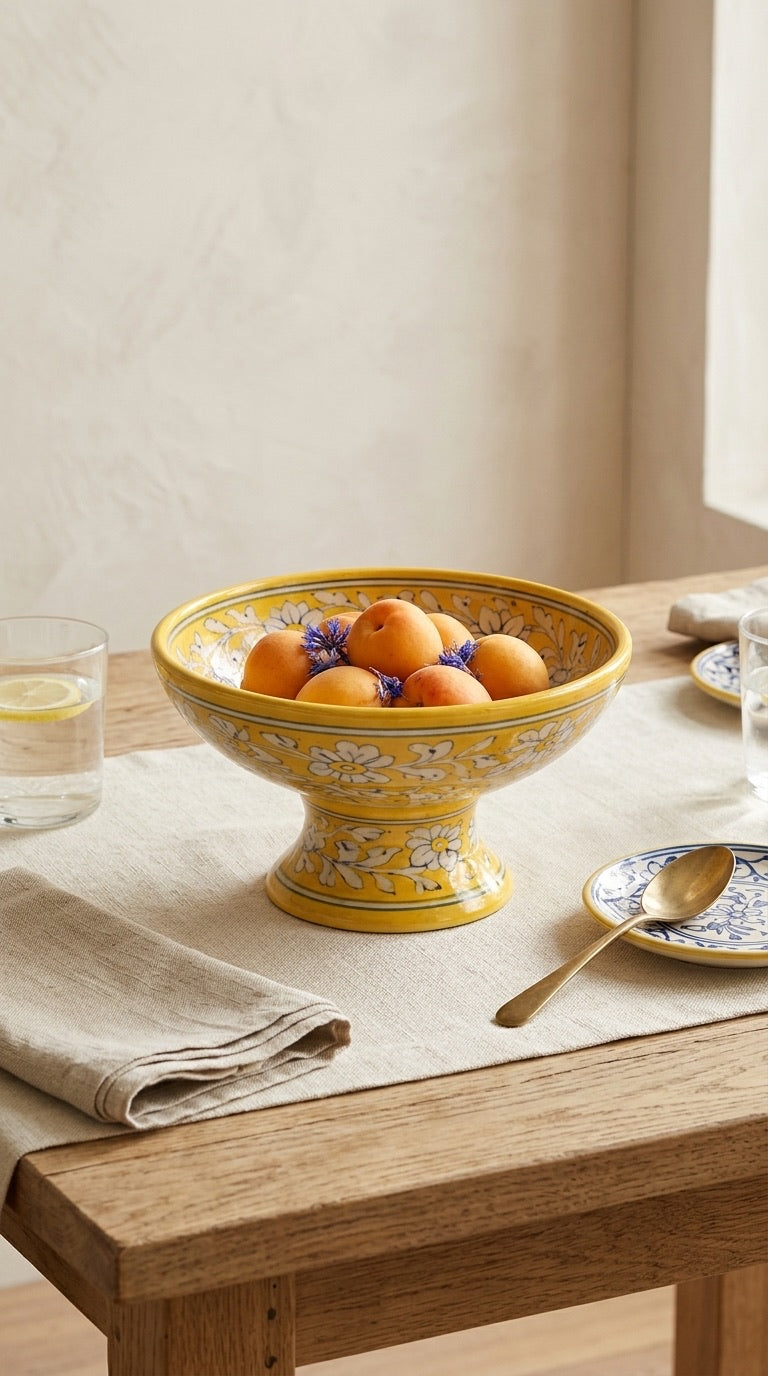 Marigold Feast Blue Pottery Stand Bowl