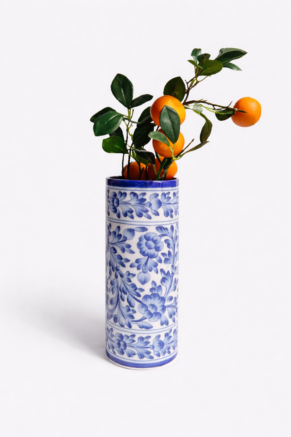 Indigo Floral Cylinder Vase