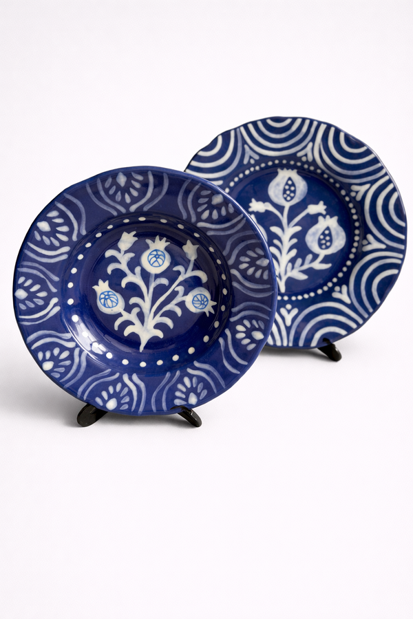 Bagh-E-Anar Blue Scalloped Plate - Set of 2