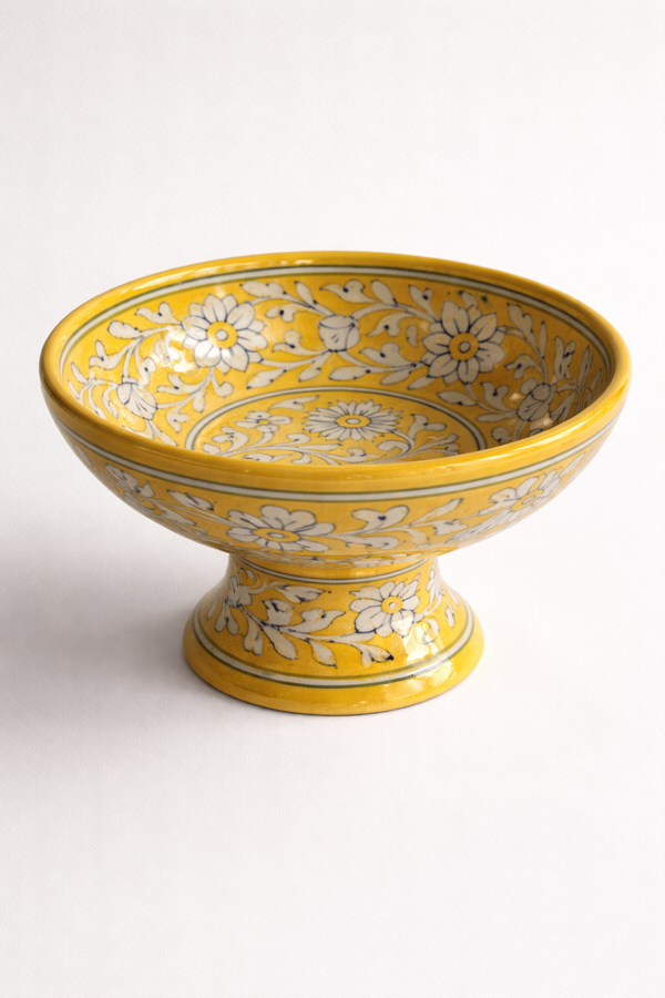 Marigold Feast Blue Pottery Stand Bowl