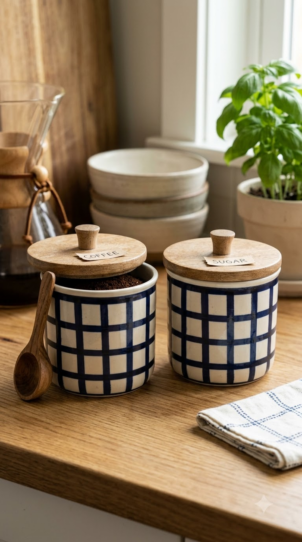 Indigo Check Storage Jar