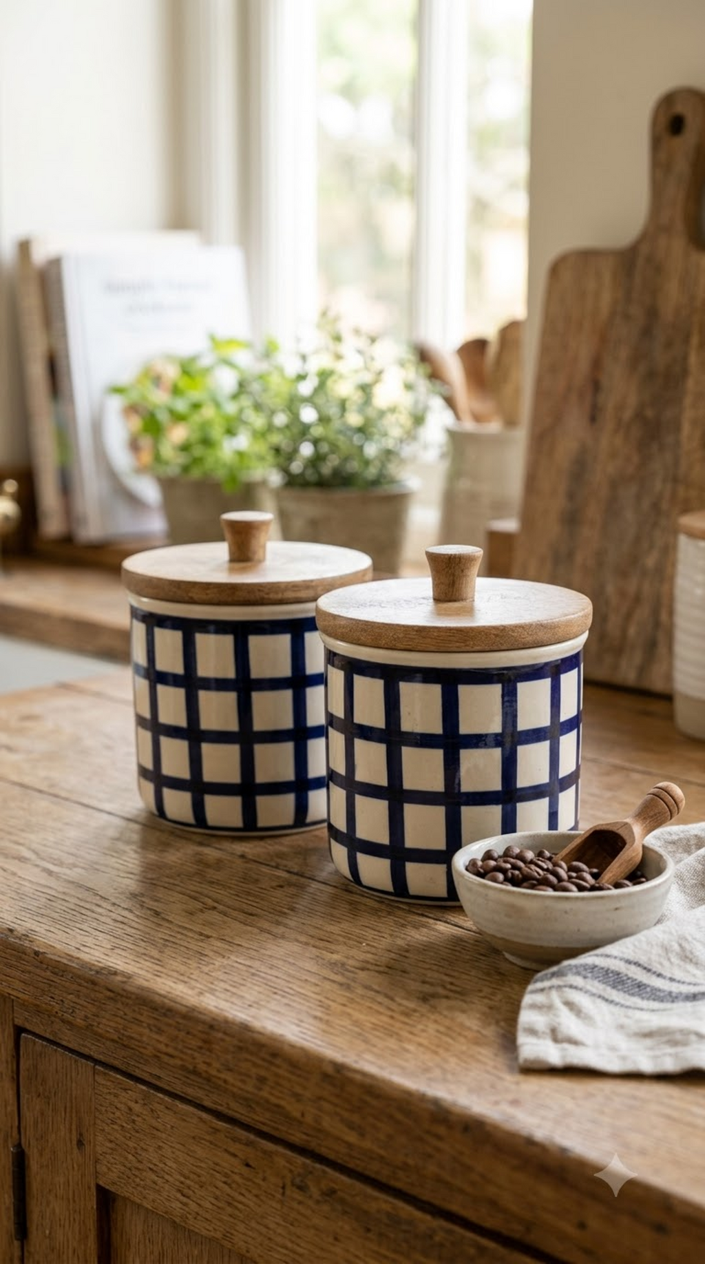 Indigo Check Storage Jar