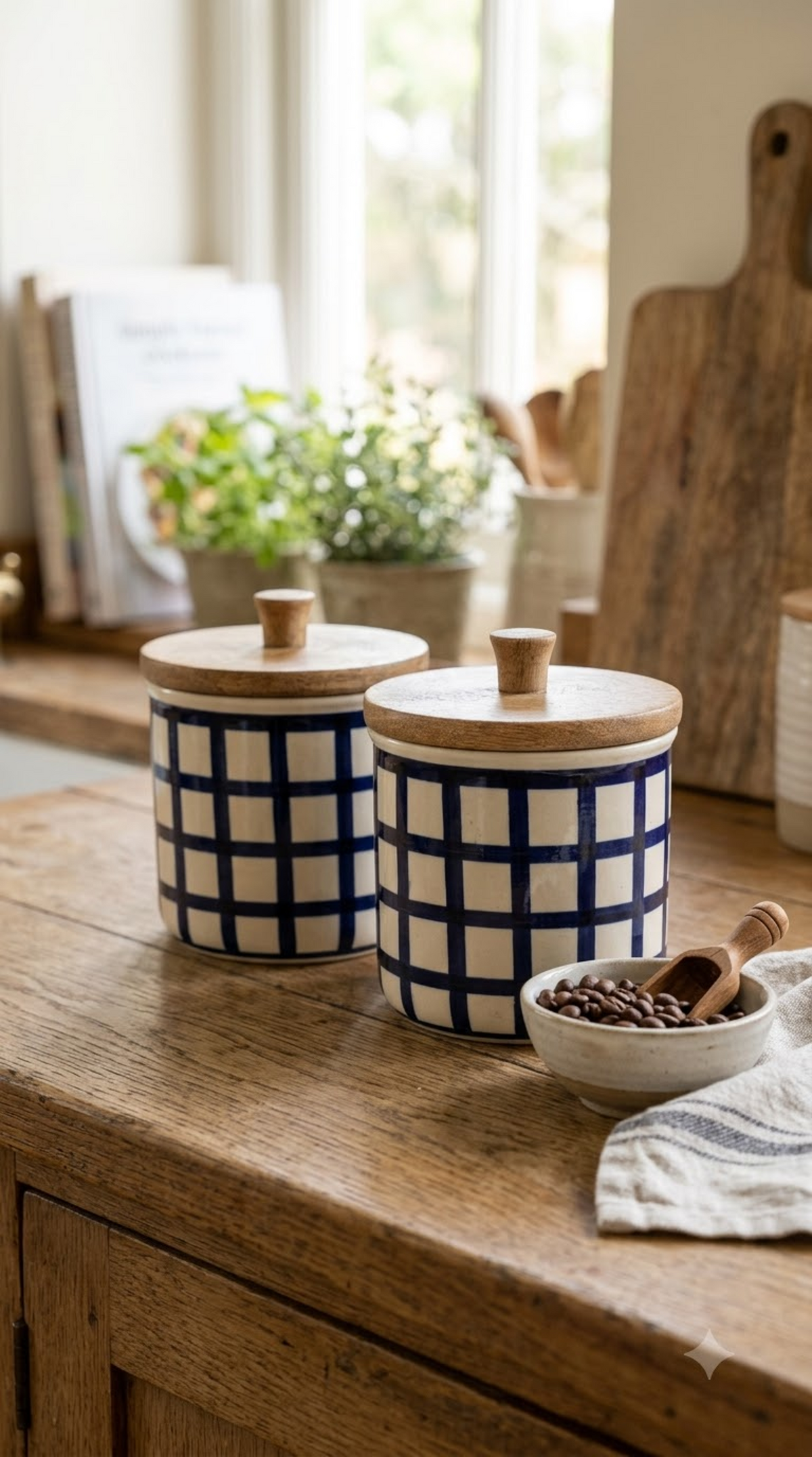 Indigo Check Storage Jar