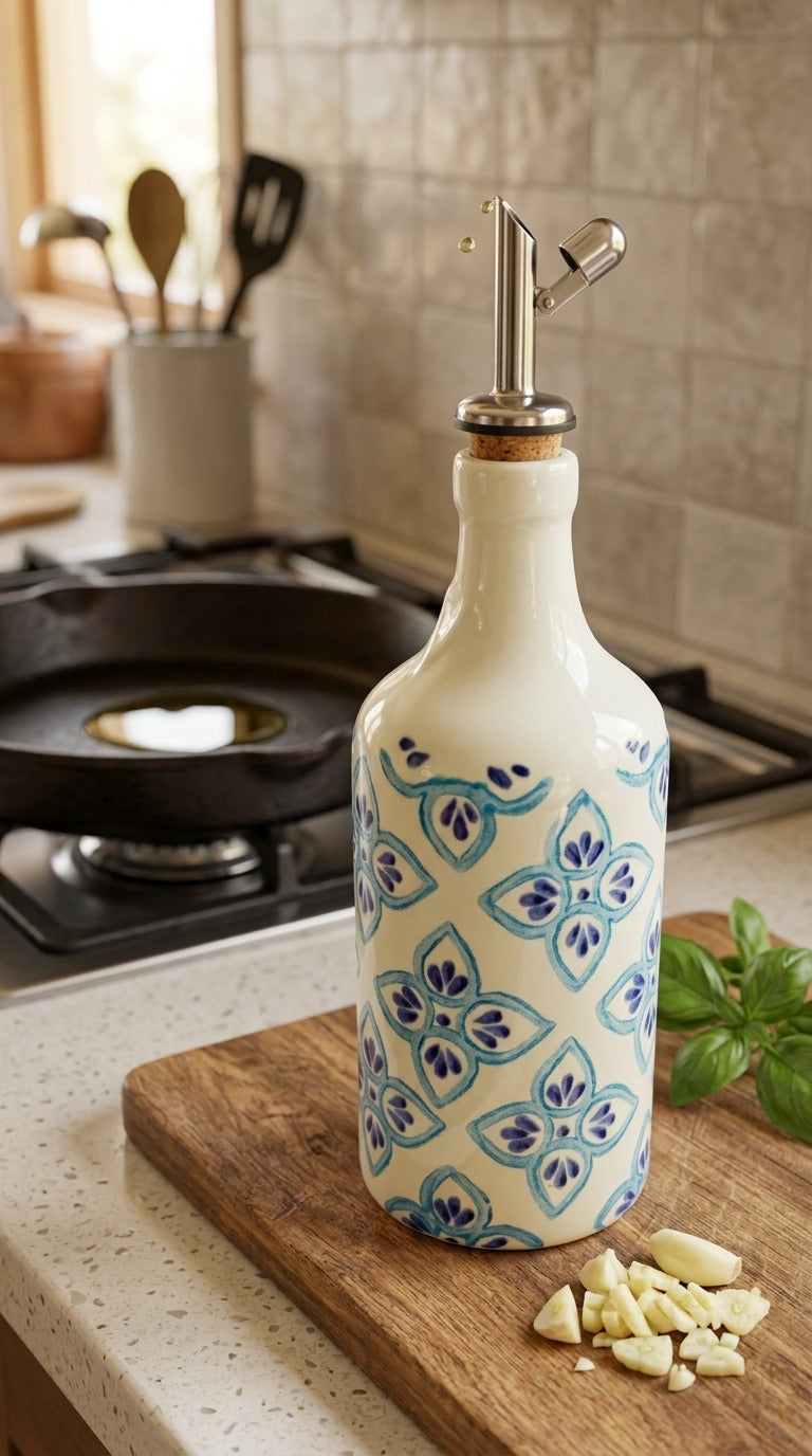 Avesia Blue Pottery Oil Decanter